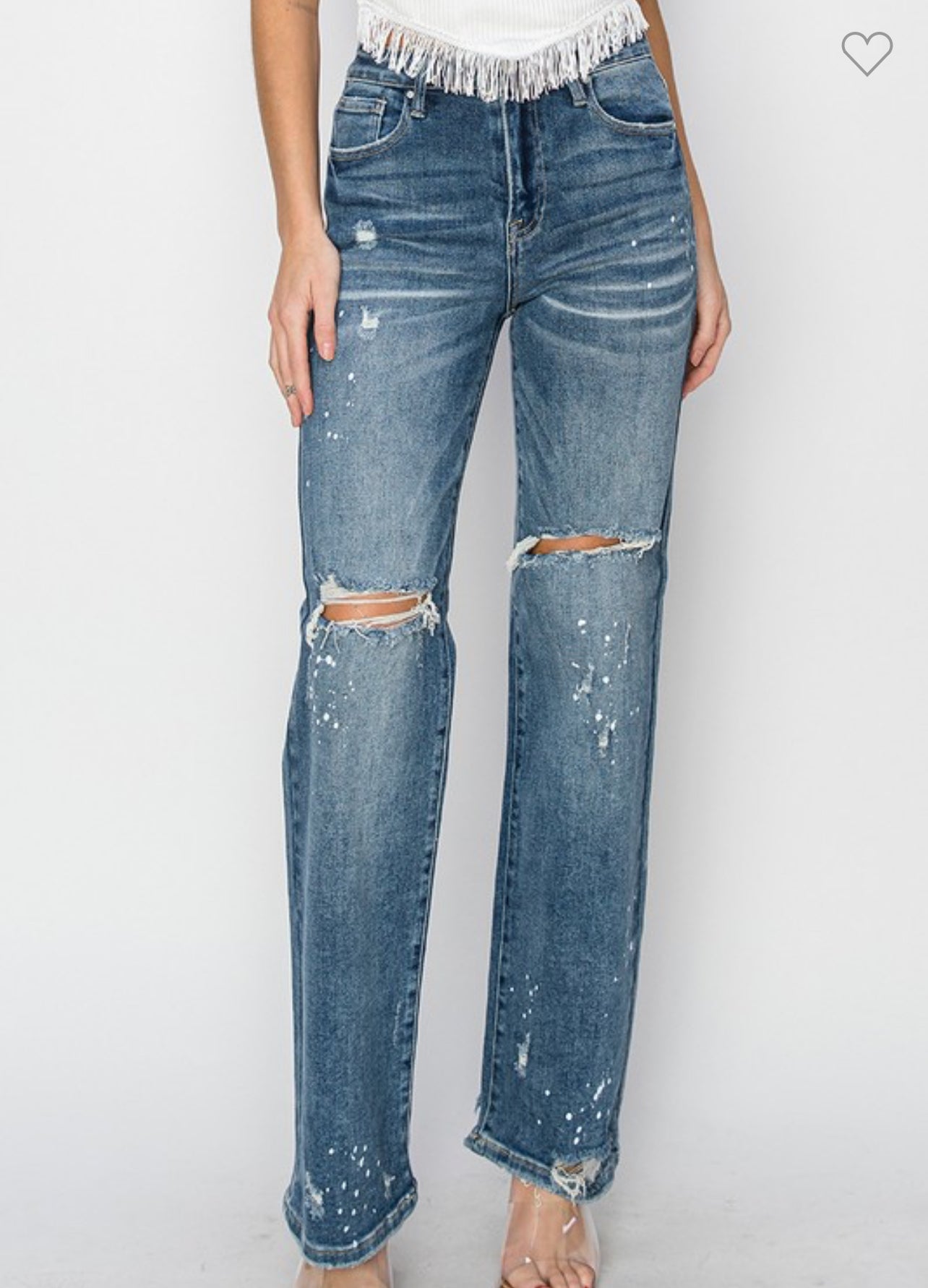 HIGH RISE-WIDE LEG-PAINT SPLASHED JEANS