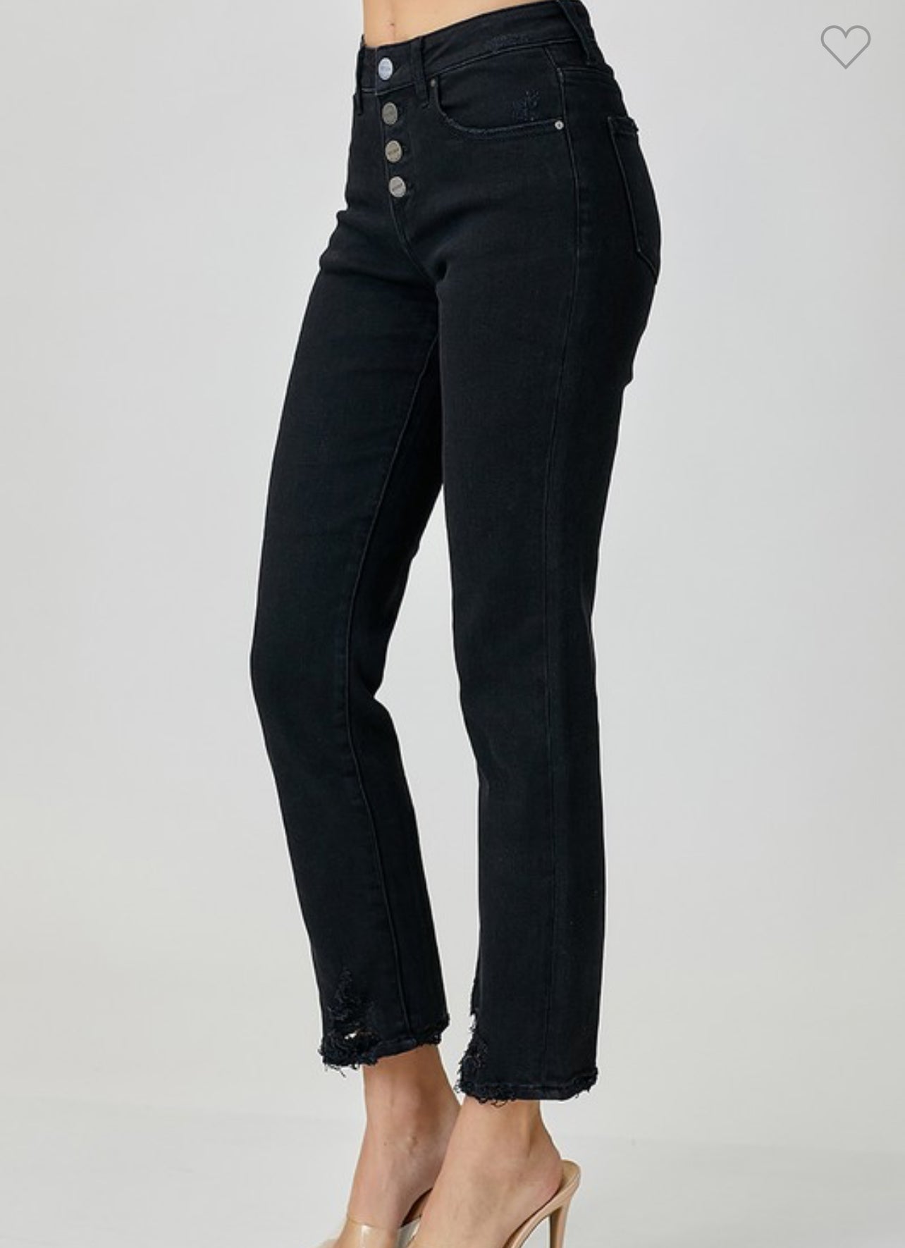 BLACK RISEN MID RISE-CROP SLIM TAPERED-BUTTON DOWN JEANS