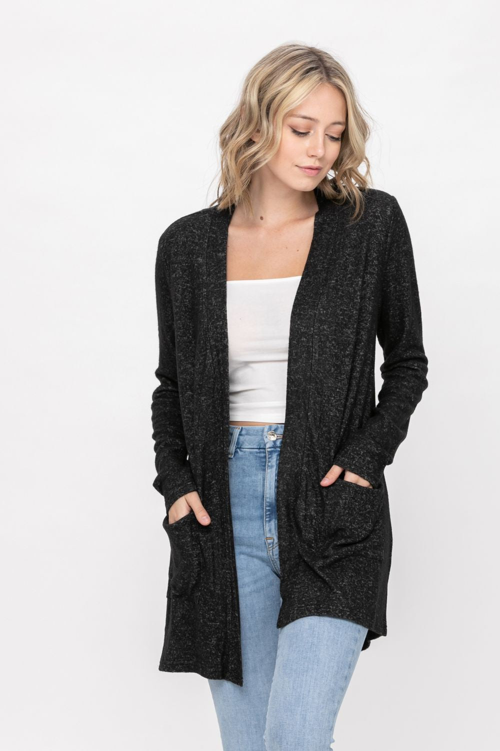 Basic Open Front Long Sleeve Soft Knit Cardigan