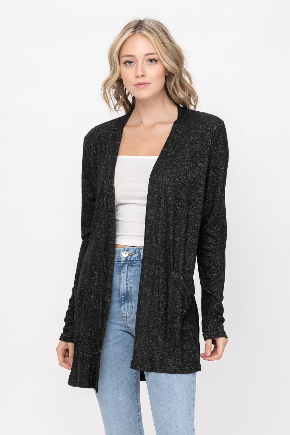 Basic Open Front Long Sleeve Soft Knit Cardigan