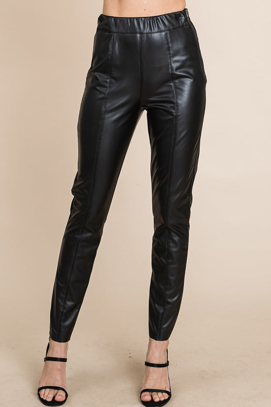 Fleece lined Faux Leather Pants With elastic band