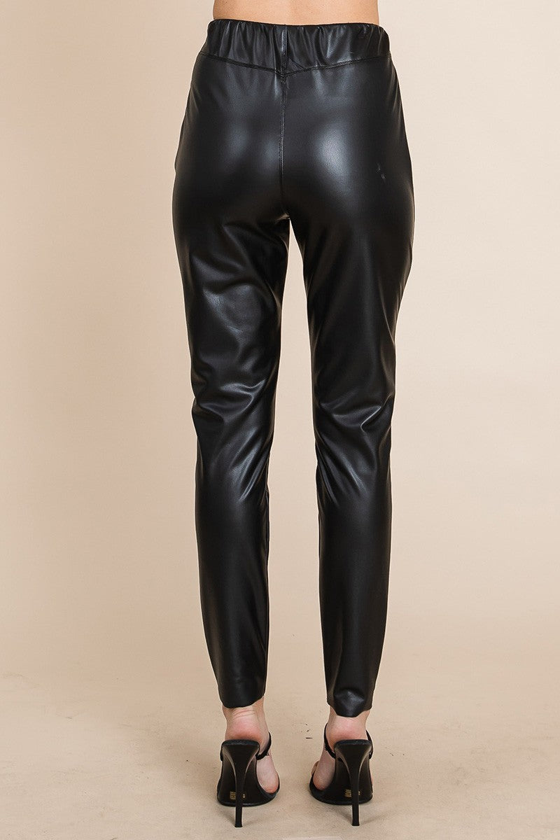 Fleece lined Faux Leather Pants With elastic band