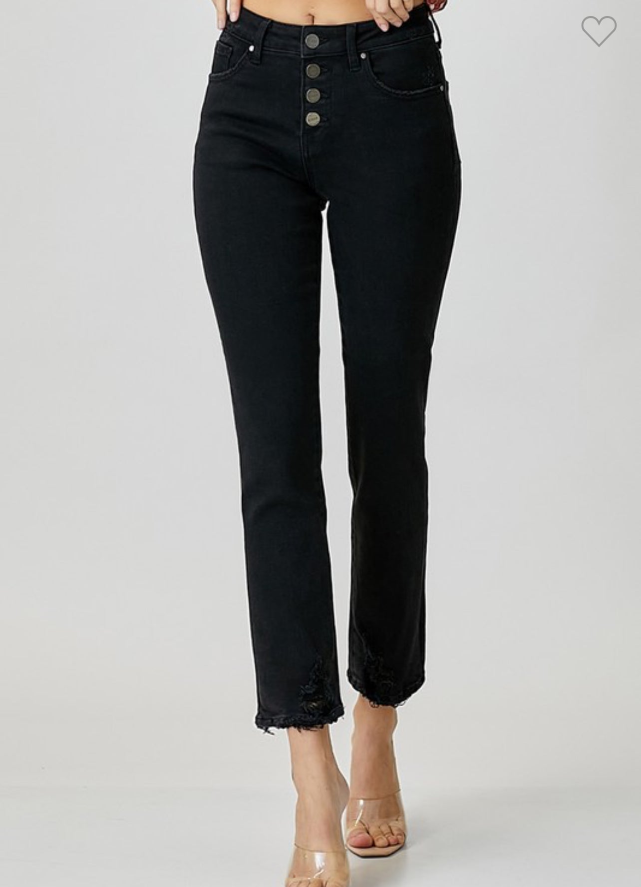 BLACK RISEN MID RISE-CROP SLIM TAPERED-BUTTON DOWN JEANS