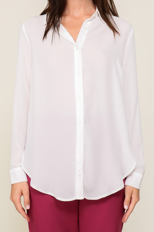 Long sleeve chiffon blouse with side slits