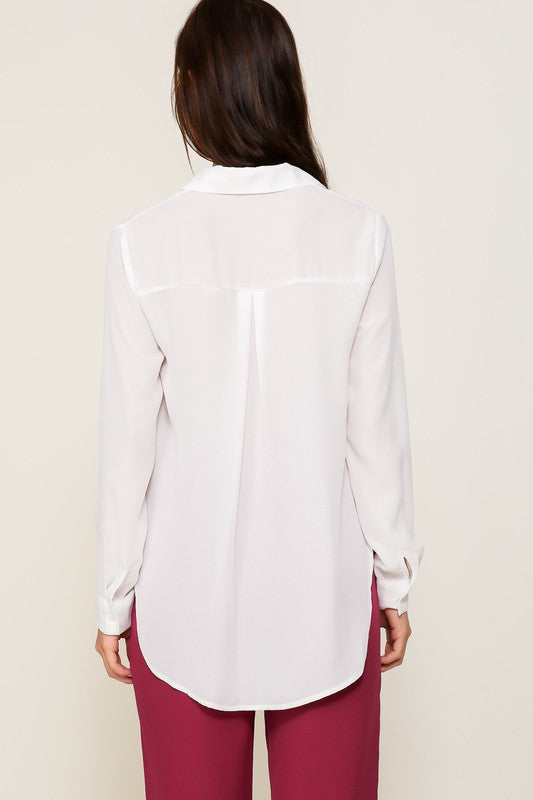 Long sleeve chiffon blouse with side slits