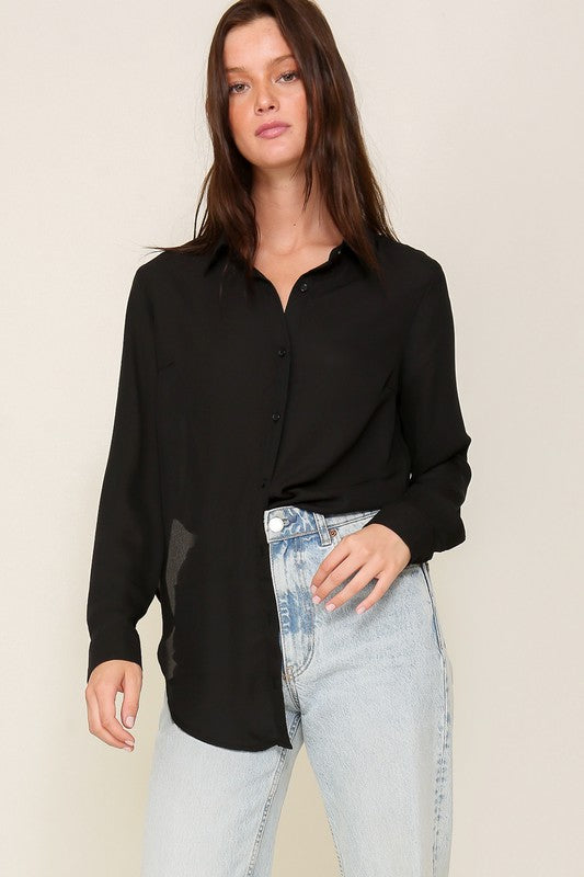 Long sleeve chiffon blouse with side slits