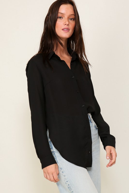 Long sleeve chiffon blouse with side slits