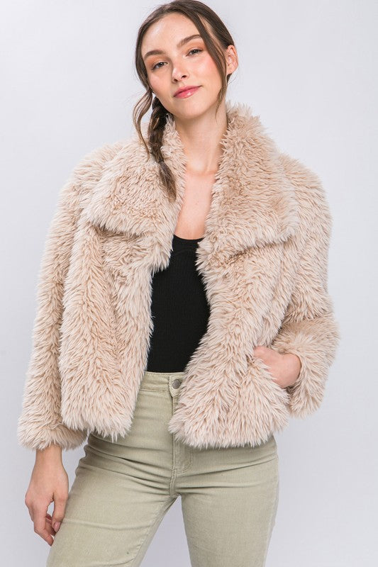 Mid Waist Faux Fur Coat