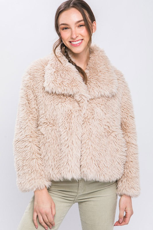 Mid Waist Faux Fur Coat