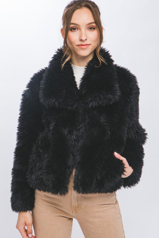 Mid Waist Faux Fur Coat