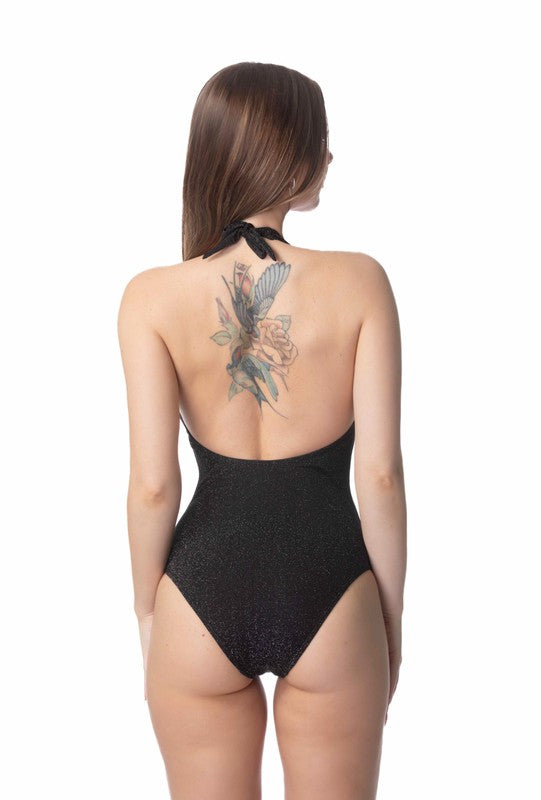 SOLID SHIMMER BOW LOOK ONE PIECE SWIMSUIT