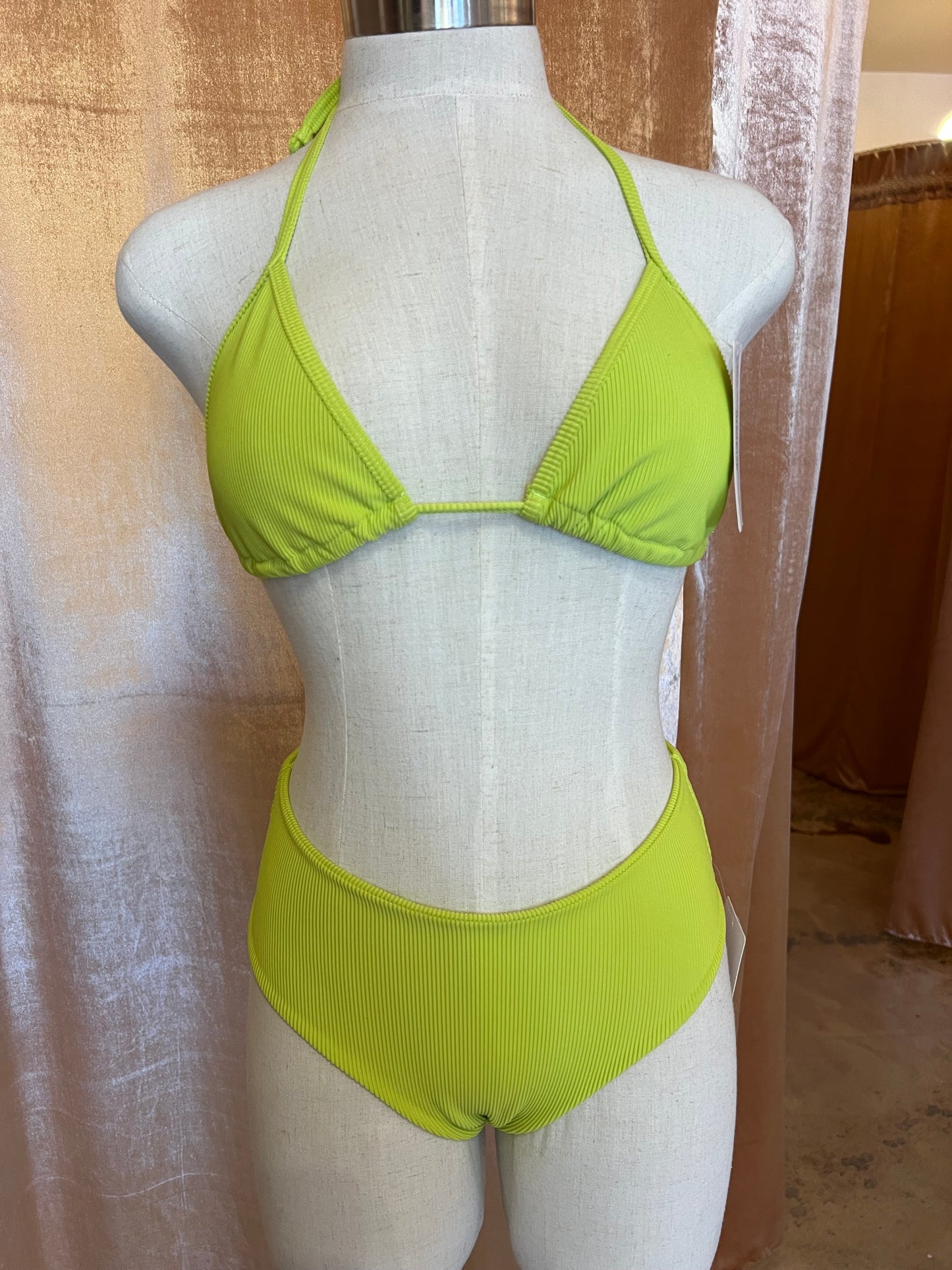 Ribbed Lime Green Bikini